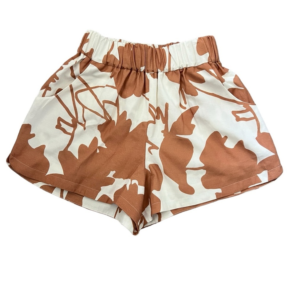 CROSBY by Mollie Burch Cailan High Waist Shorts White/Brown Size XS